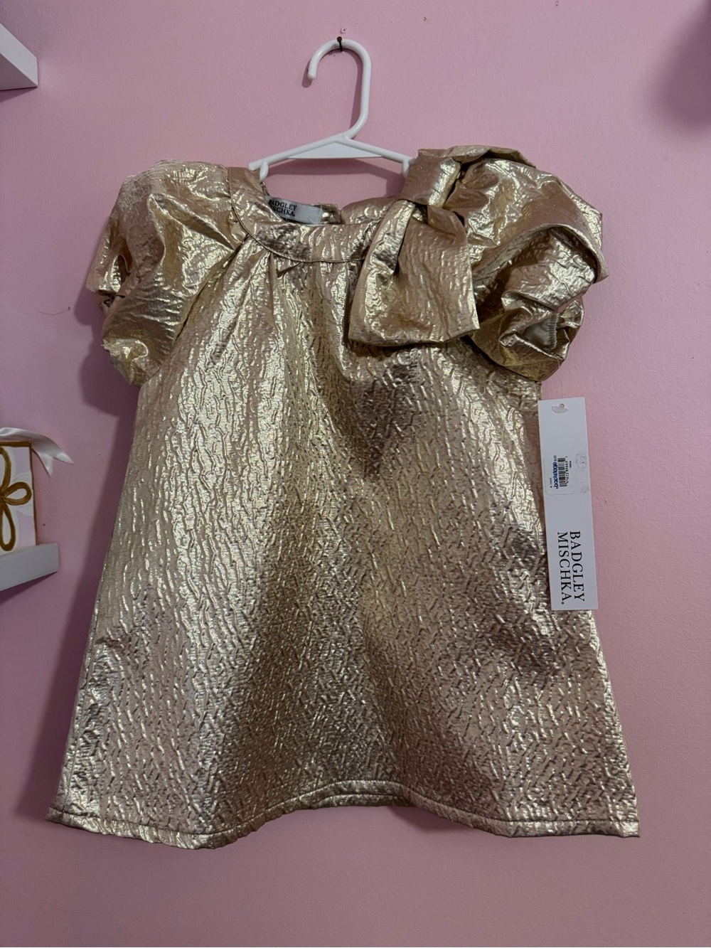 Badgley Mischka Metallic Gold Puff-Sleeve Party Top